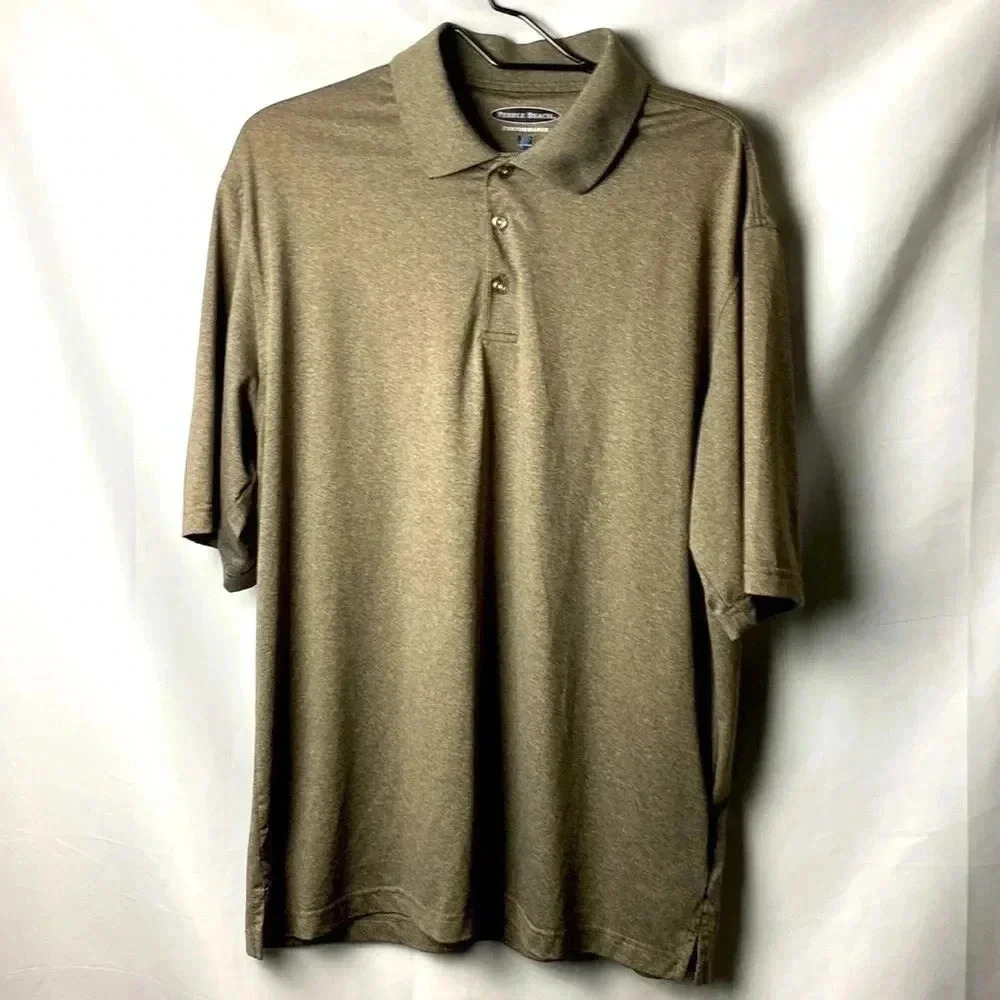 PEBBLE BEACH PERFORMANCE MENS SIZE LARGE POLO SHIRT BROWNISH COLOR - Picture 1 of 9